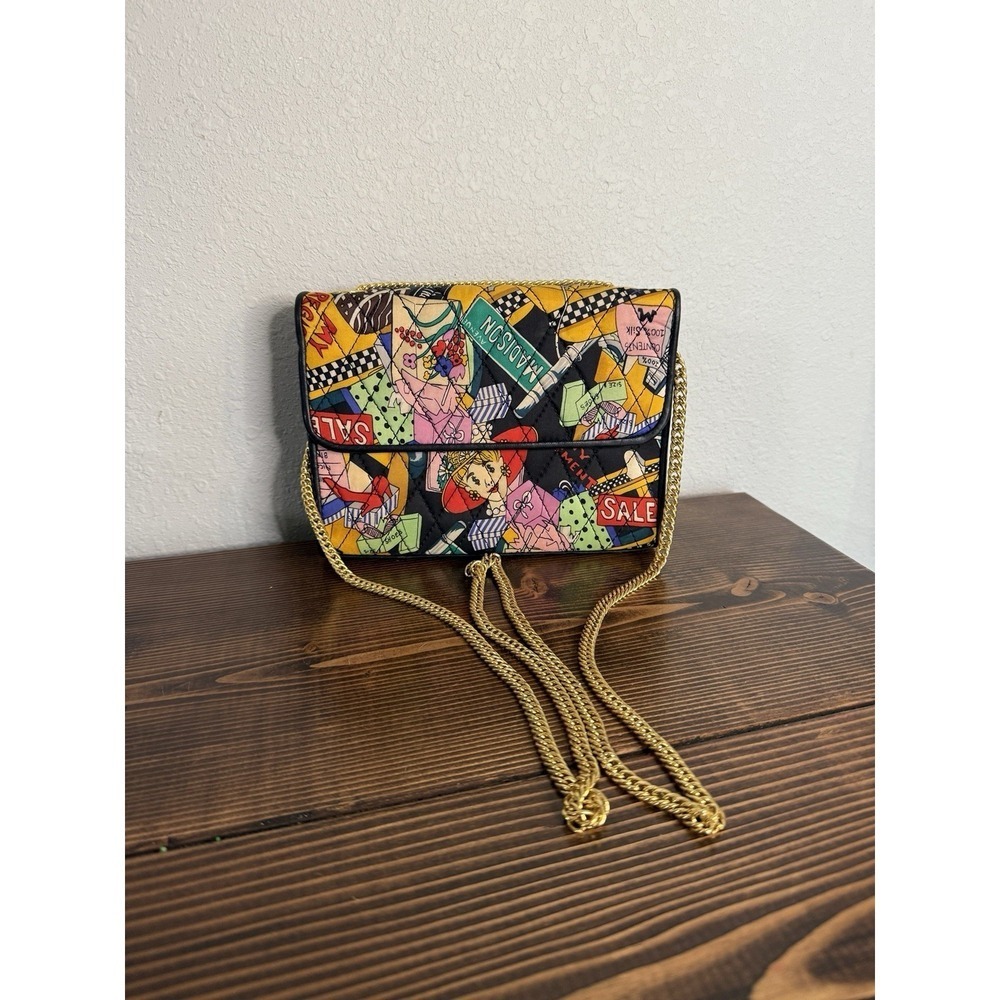 Vintage Nicole Miller 90s Purse Handbag Colorful Shopaholic Rare Chain Quilted